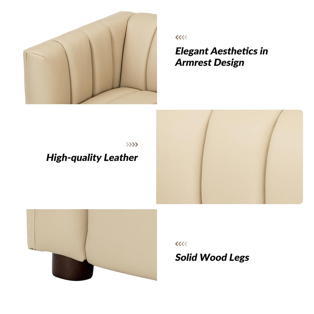 83" Genuine Leather Sofa with Channel Tufted Design, 3-Seater Sofa
