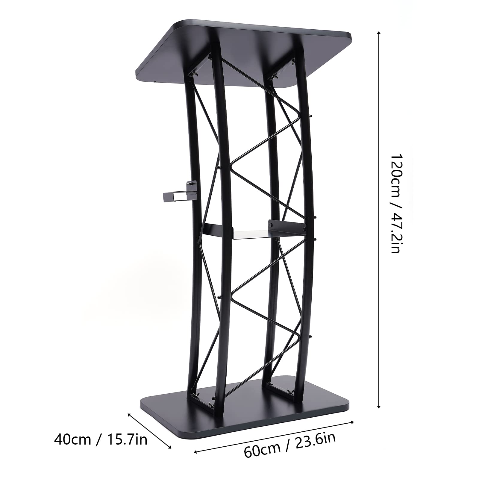 Metal Black Podium Conference Presentation Pulpit School Office Church Lectern,Curved Design Cup Holder Design, Wrought Paint Curved Podium, Schools, Churches, Meeting Rooms