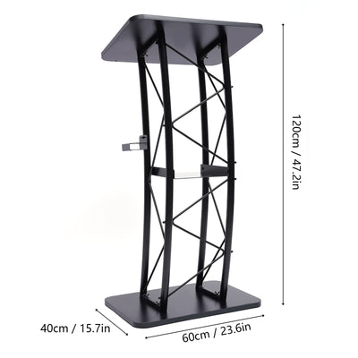 Metal Black Podium Conference Presentation Pulpit School Office Church Lectern,Curved Design Cup Holder Design, Wrought Paint Curved Podium, Schools, Churches, Meeting Rooms