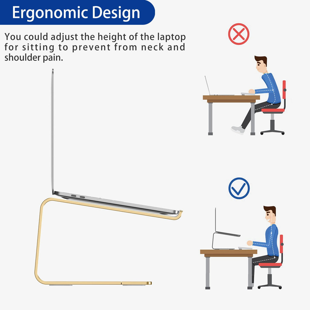 Aluminum Laptop Stand, Ergonomic Detachable Computer Stand, Notebook Riser, Laptop Mount Compatible with Air, Pro, Dell, HP, Lenovo More 10-15.6" Laptops, Gold