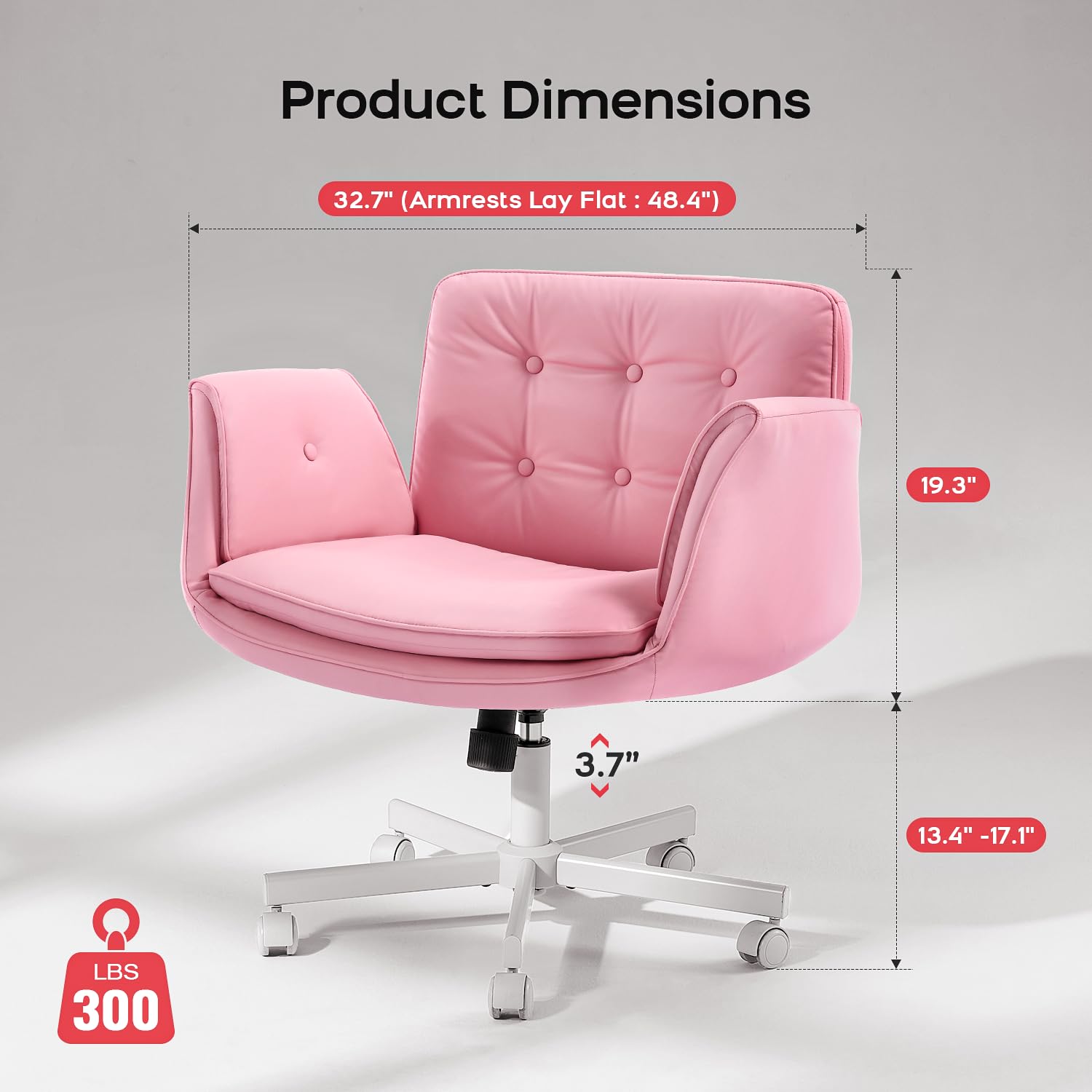 Criss Cross Office Chair, PU Leather Vanity Chair with 5-Level Adjustable Armrests & Swivel, Ergonomic Criss Cross Chair for Home Office Bedroom Makeup（Pink）
