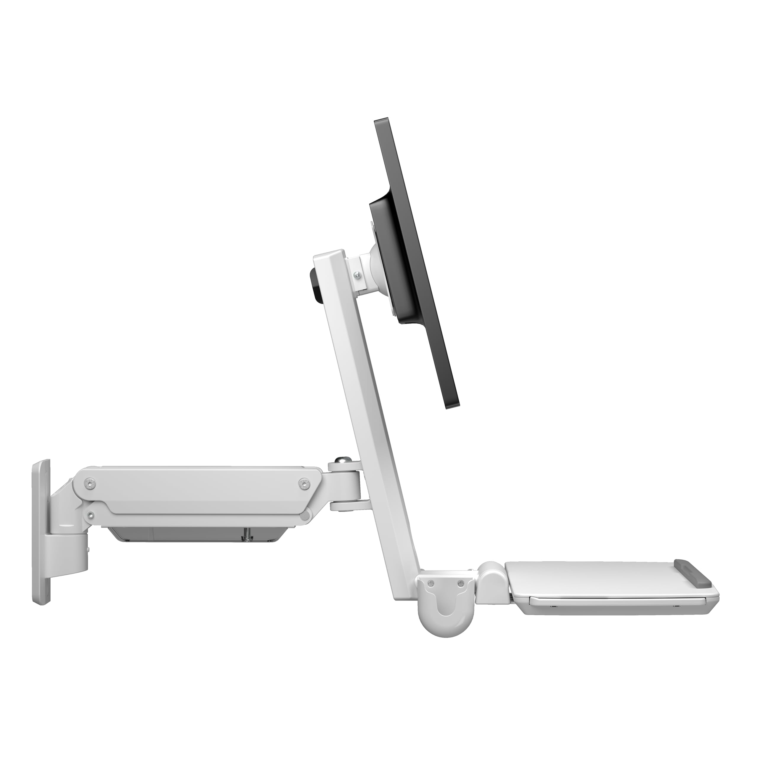 MED02 Medical Wall Mount Workstation with Folding Keyboard Tray | Large Sliding Mouse Pad | Height Adjustment Space Save Folding Design for 17"-35" Screen | Scanner Holder