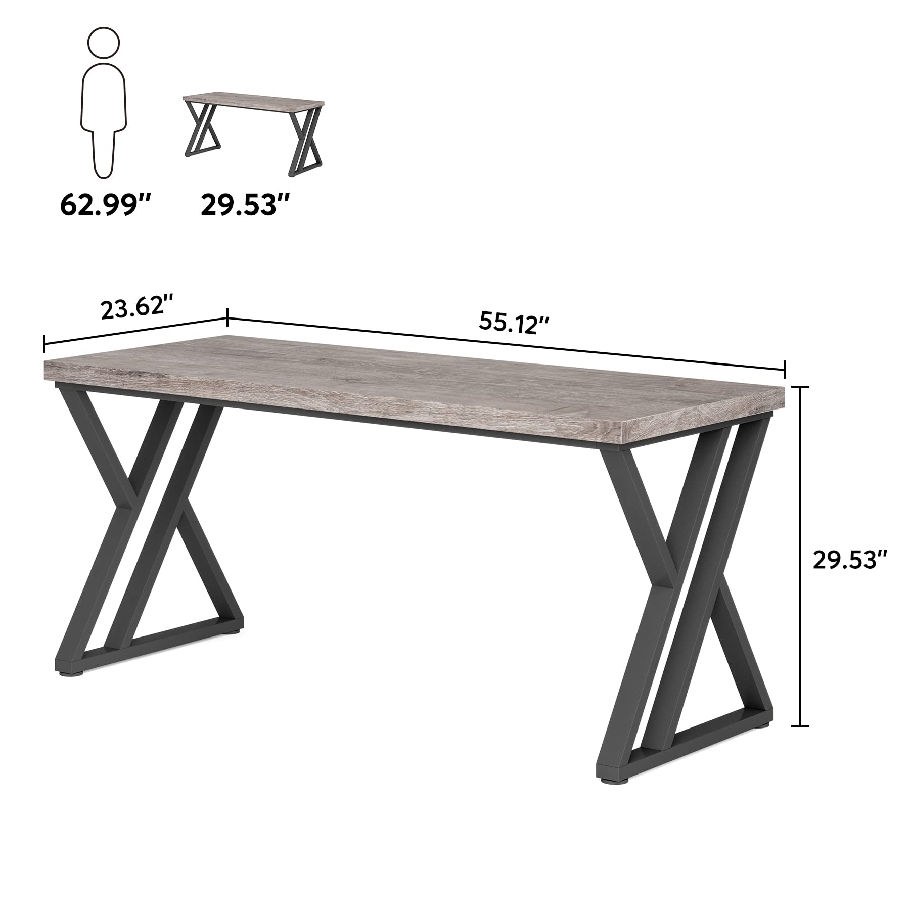 55 Inch Large Simple Industrial Computer Desk Study Writing Table Home Office Workstation,Grey