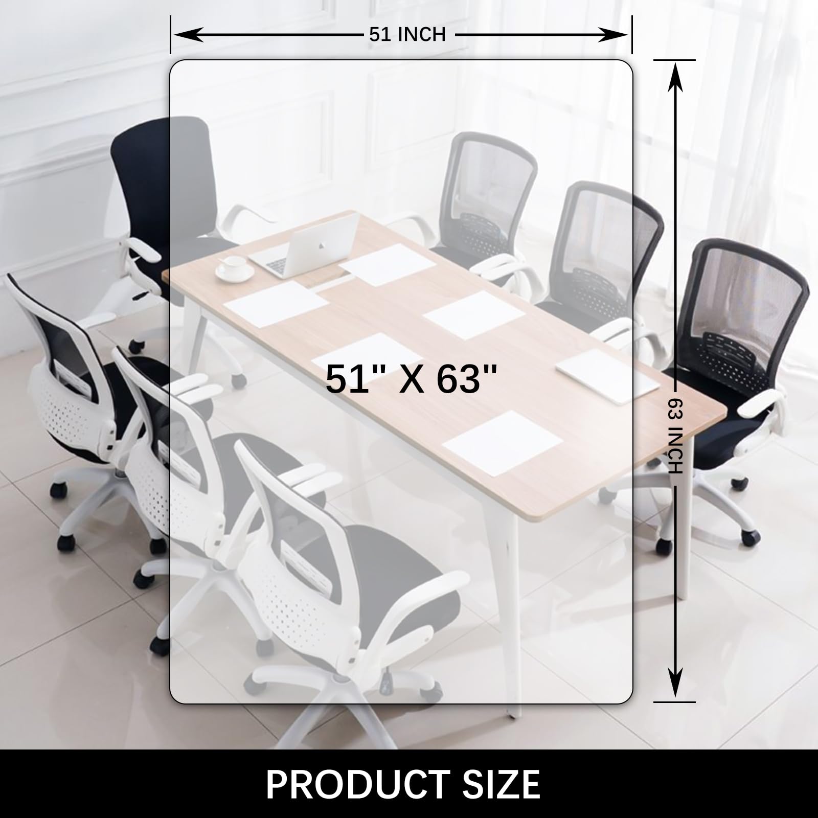 Clear Chair mat for Hardwood Floor 51 x 63 inches Transparent Floor Mats Wood/Tile Protection Mat for Office & Home (51" X 63" Rectangle)