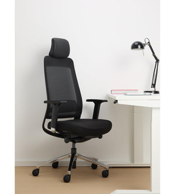 Ergonomic Mesh Office Chair with Headrest, High Back Executive Chair, 4D Adjustable Armrests, Adjustable Lumbar Support, Sliding Seat & Multi-Position Tilt Lock, Aluminum Base – Black