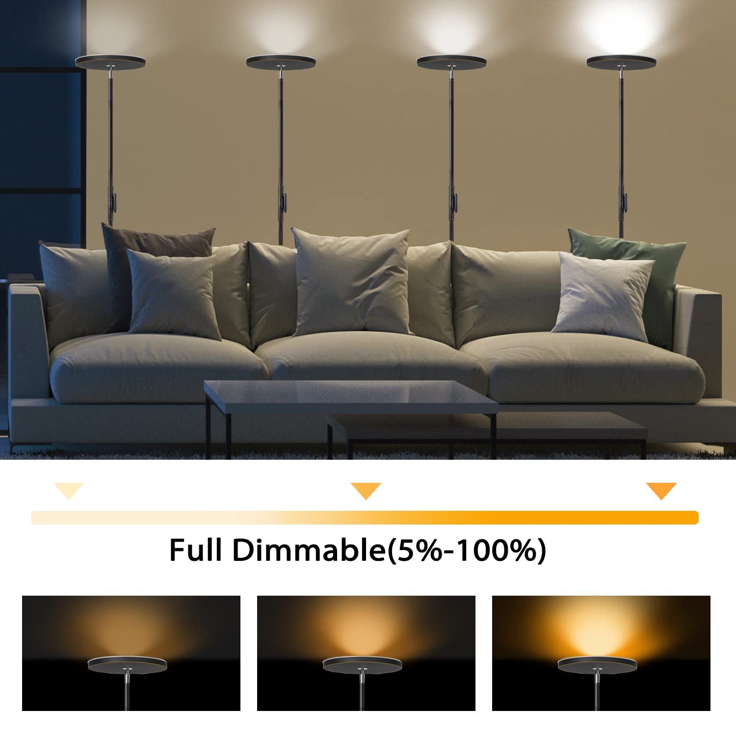 Floor Lamp,30W/2400LM Sky LED Modern Torchiere 3 Color Temperatures Super Bright Floor Lamps-Tall Standing Pole Light with Remote & Touch Control for Living Room,Bed Room,Office (Black-Gold)