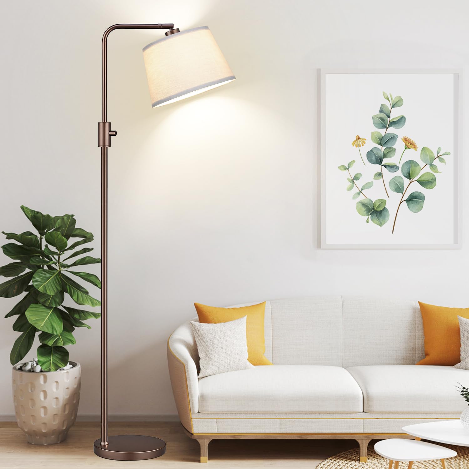 [Upgraded] Dimmable Floor Lamp, 1000 Lumens LED Edison Bulb Included, Modern Arc Standing Tall Brown Floor Lamp for Living Room Bedroom Office Dining Room