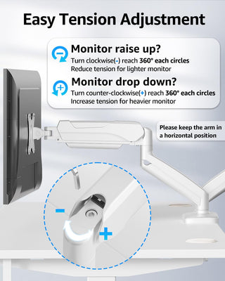 Dual Monitor Stand for Desk, Monitor Arms for 2 Monitors Max 32 Inches, Height Adjustable Double Monitor Mount, VESA Mount with C-Clamp & Grommet Base, Holds 4.4-17.6lbs, White