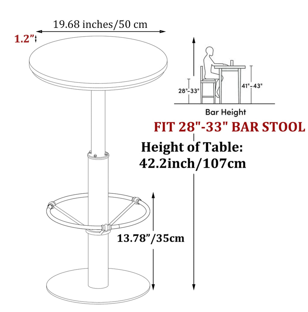 42" Tall Rustic Industrial Bar Table-19.68" Dia Round Wooden Top Metal Bar Height Adjustable Standing Pub Table-Dining Room Bistro Table-Cocktail Table
