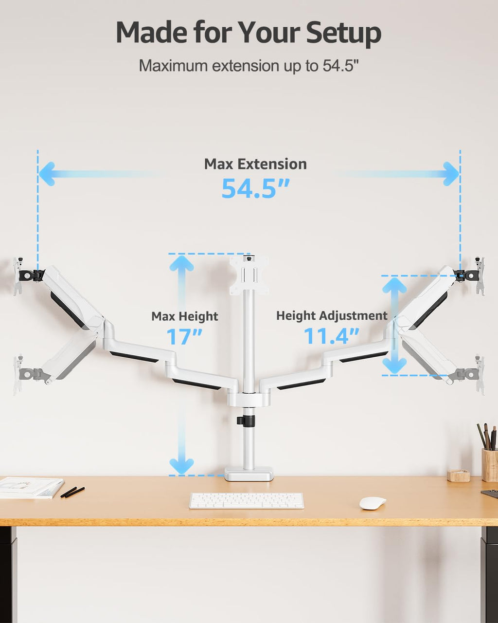 Triple Monitor Stand Mount - 3 Monitors Desk Mount for Computer Screens Up to 27 inch, Triple Monitor Arm, Heavy Duty Monitors Stand, Each Arm Holds 4.4-19.8 lbs, White