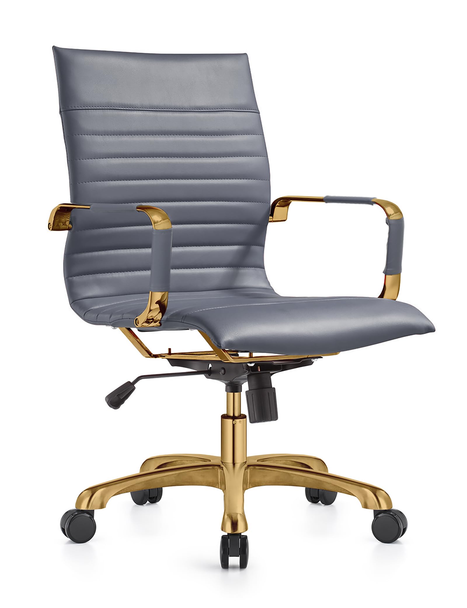 Qty 8 Modern Ergonomic Executive Office Chair, High-Back Leather Conference Desk Chair with Adjustable Height, Tilt Control, 360° Swivel & Gold Frame for Home Office