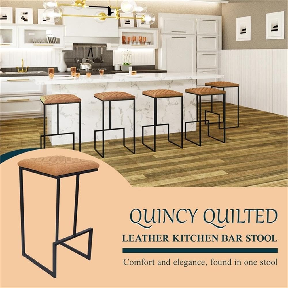 Counter Height Bar Stool, Modern Backless Bar Stool for Kitchen Island & Home Bar, Faux Leather Upholstered Seat with Metal Frame, Industrial Style Counter Stool, Brown