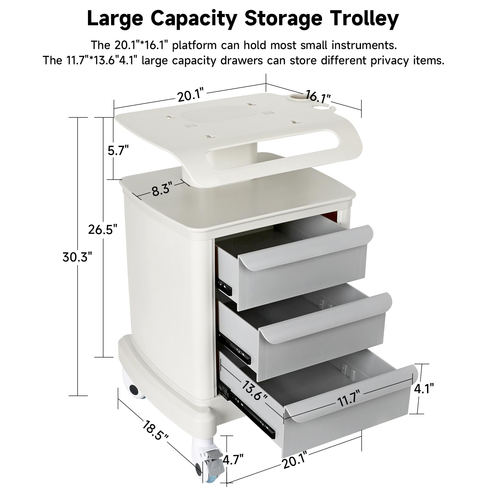 Mobile Ultrasound Trolley Cart Portable Ultrasound Imaging Scanner Vehicle Medical Beauty Storage Cart 115LBS Load with 4 Wheels 2 Brake for Hospital Office Bedroom Medical Clinic