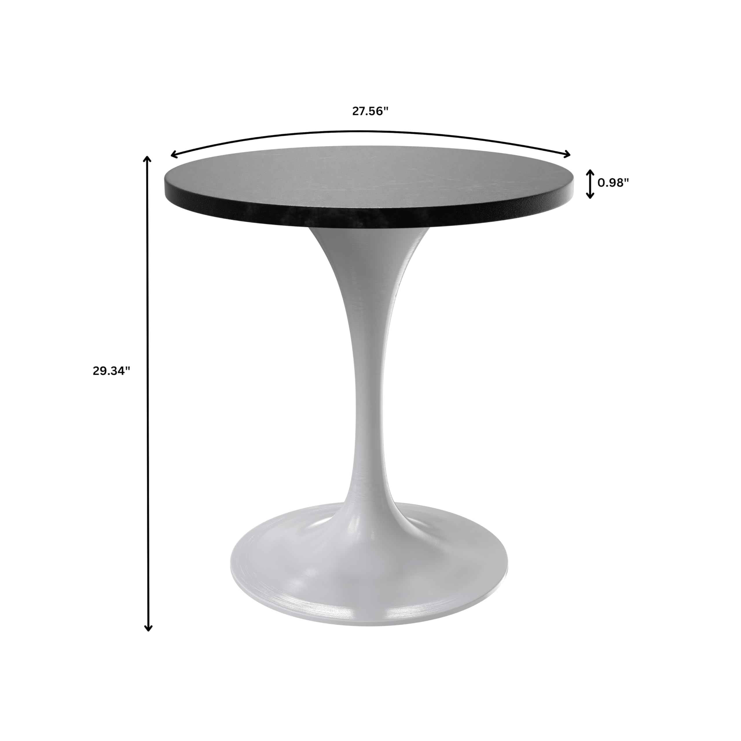 Mid-Century Modern 27 Inch Round Dining Table, MDF Wood Tabletop with White Steel Pedestal Base, Contemporary Kitchen & Dining Room Table, Small Space Breakfast Table, Black