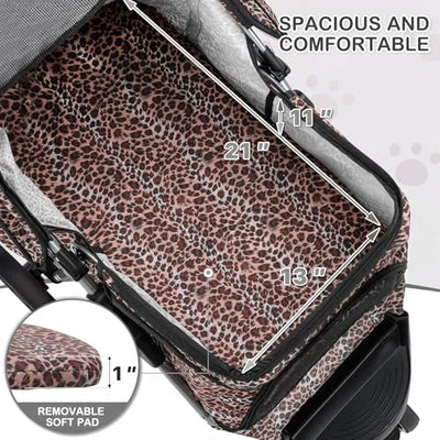 3 Wheels Pet Dog Cat Stroller for Small Medium Dogs Cats, Lightweight Foldable Jogger Stroller w/Storage Basket & Cup Holder, Leopard Print