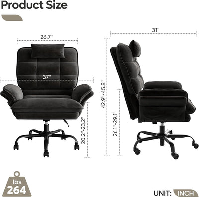 Criss Cross Chair with Flip-Up Armrests and Headrest, 135° Reclining Swivel Executive Chair with Side Pockets, Big and Tall Computer Desk Chair for Home Office Bedroom, Black Velvet