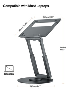 Laptop Stand for Desk with 360° Swivel Base, Sit to Stand, Height Adjustable, Portable Riser Holder for Good Posture, Compatible with MacBook Pro, All Laptops 10-17