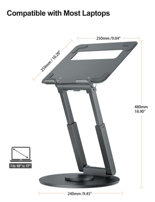 Laptop Stand for Desk with 360° Swivel Base, Sit to Stand, Height Adjustable, Portable Riser Holder for Good Posture, Compatible with MacBook Pro, All Laptops 10-17