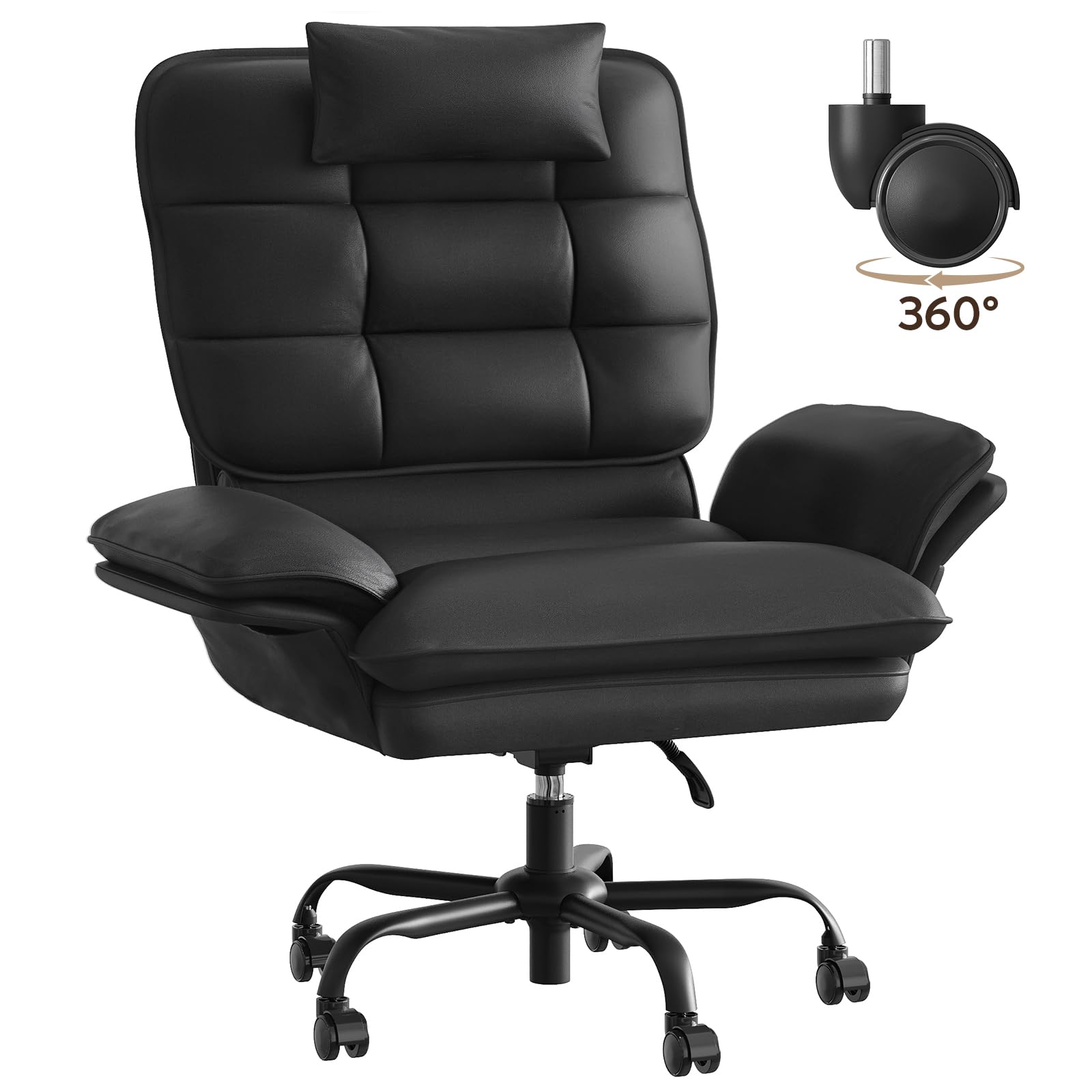 Cross Legged Office Chair Criss Cross Chair with Adjustable Arms 135° Reclining PU Leather Executive Chair with Wheels Big and Tall Computer Desk Chair for Home Office Black