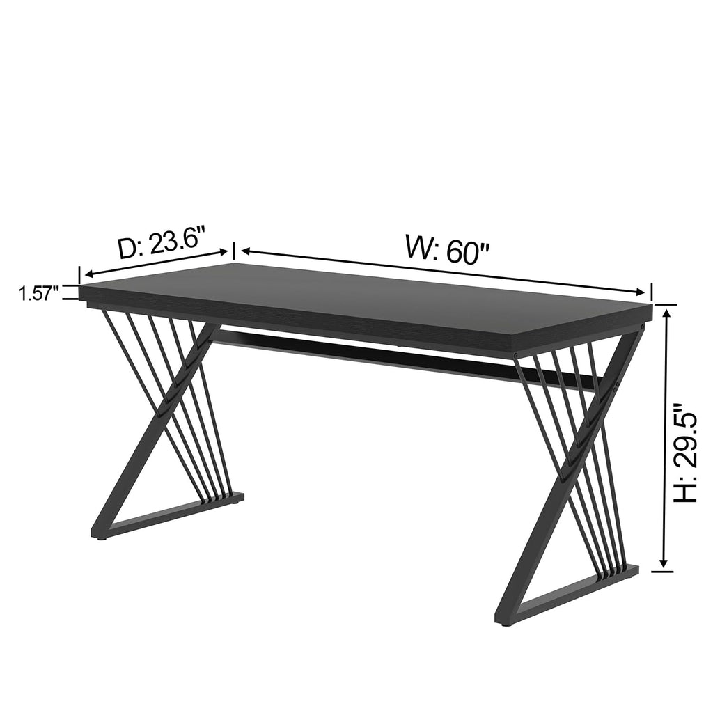 Black Desk, Modern Wood and Metal Computer Desks for Home Office, Simple Writing Work PC Desk for Bedroom, Industrial Study Gaming Table for Living Room, 60 Inch