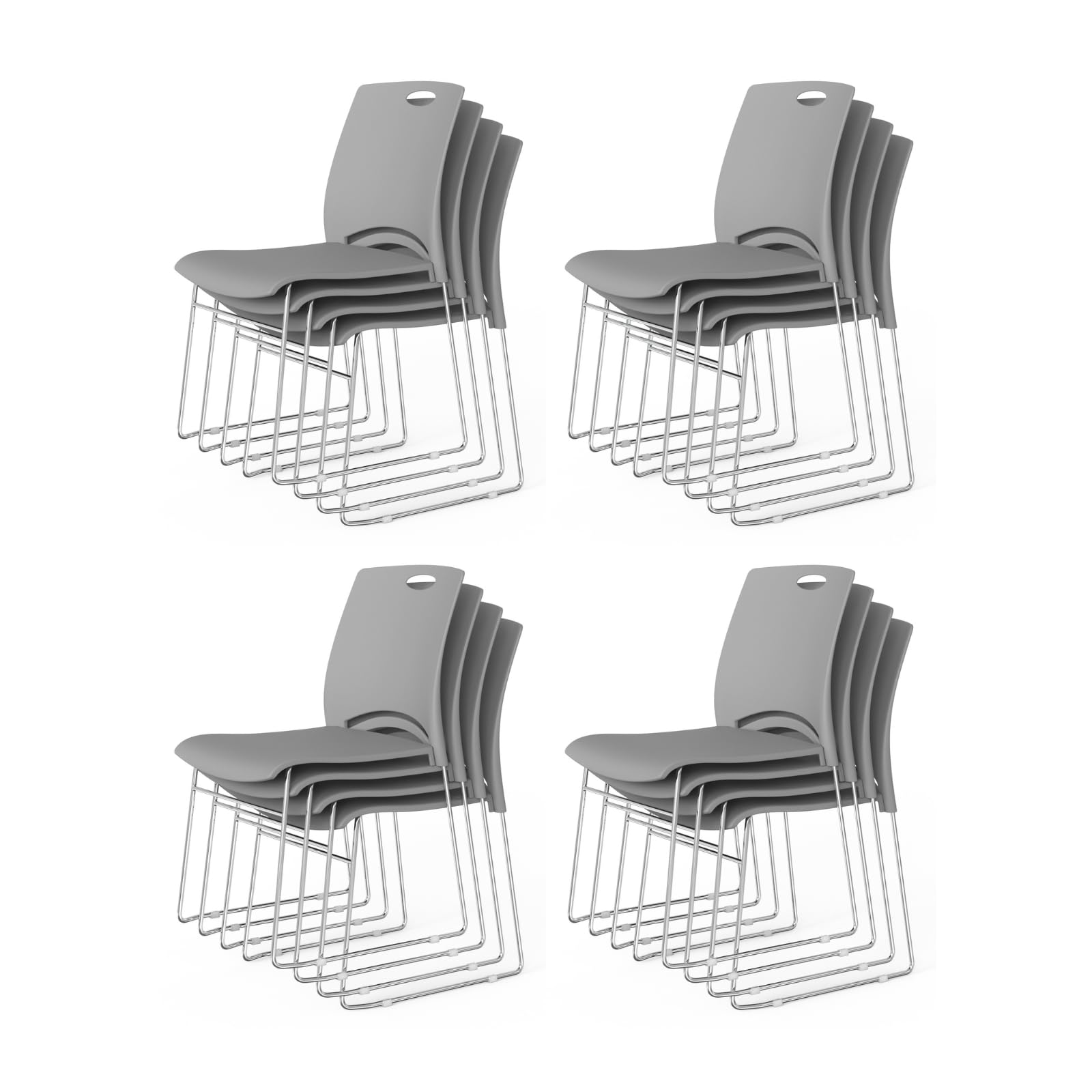 Stacking Chairs Set of 12 Stackable Office Chairs with Metal Sled Base, Ergonomic Plastic Seat, Stacking Chairs for Waiting Room Break Room Banquet Guest, Grey