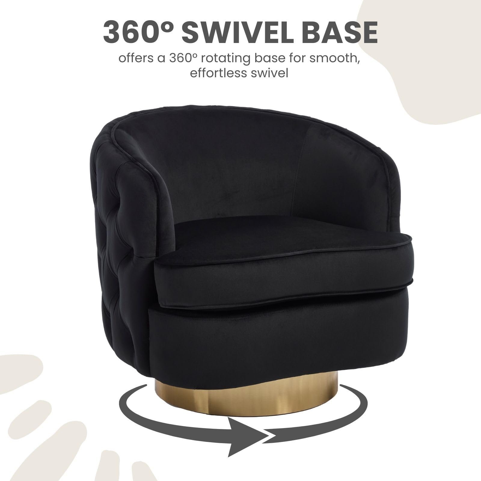 Black Swivel Barrel Accent Chair Set of 2, Modern Tufted Velvet Upholstered Round Arm Chair with Tall Backrest, Side Reading Seat for Living Room,Bedroom
