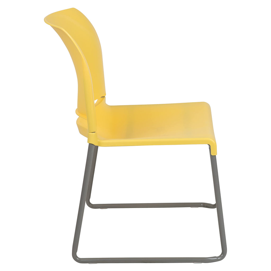 5 Pack, HERCULES Series  880 lb. Capacity Yellow Full Back Contoured Stack Chair with Gray Powder Coated Sled Base
