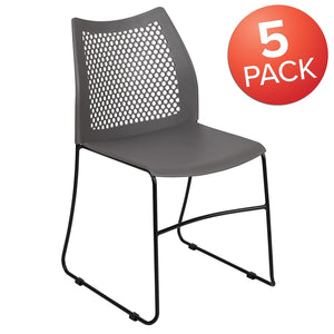 Set of 5 Gray, Hercules Series Contoured Lobby Chairs with Air-Vent Honeycomb Backs, Ergonomic Stacking Chairs for Offices,