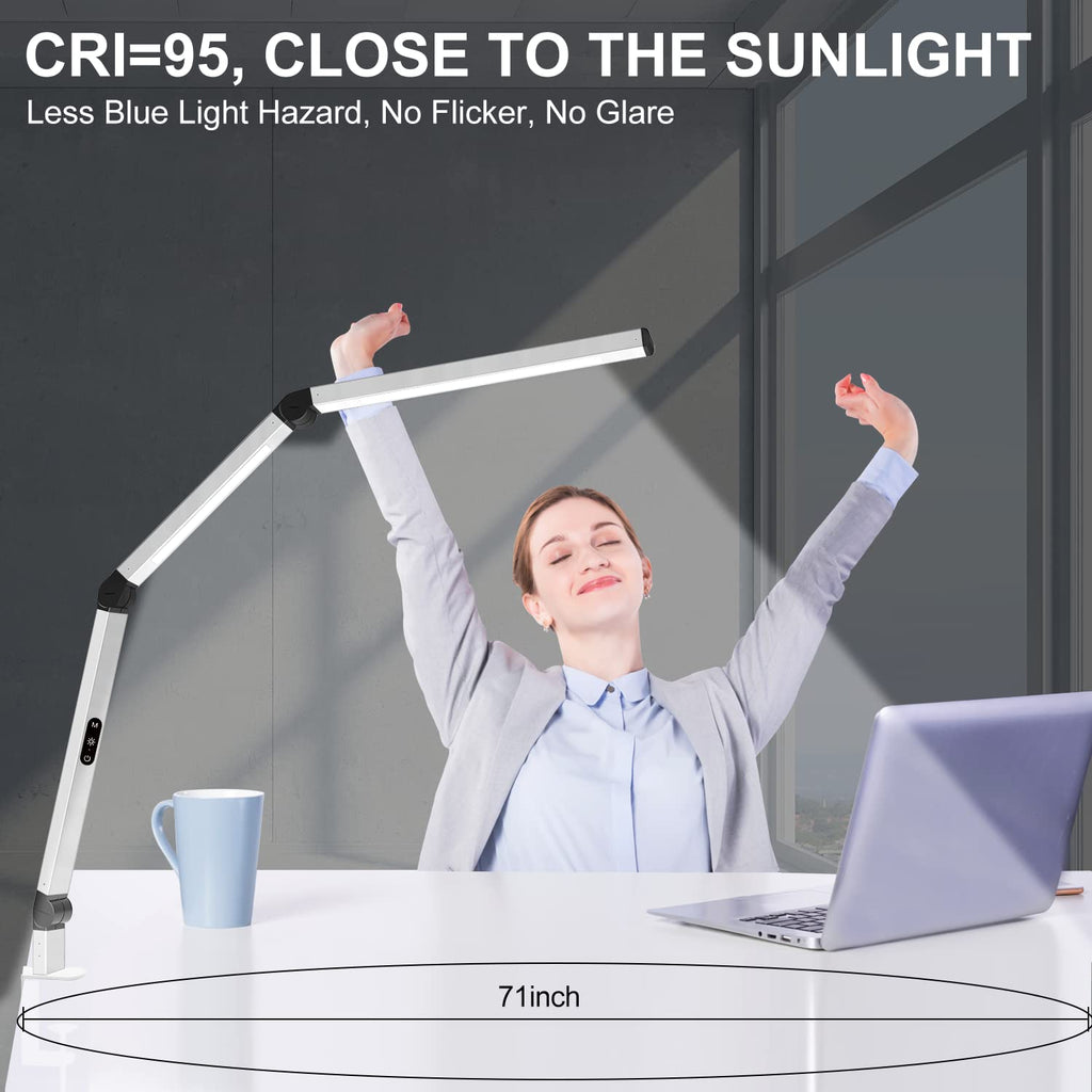 LED Desk Lamp for Home Office, Architect Clamp Desk Lamp with Remote Control, Adjustable Dimmable Swing Arm Clamp on Table Light Clip-on Dual Light 5 Brightness Levels & 4 CCT Modes