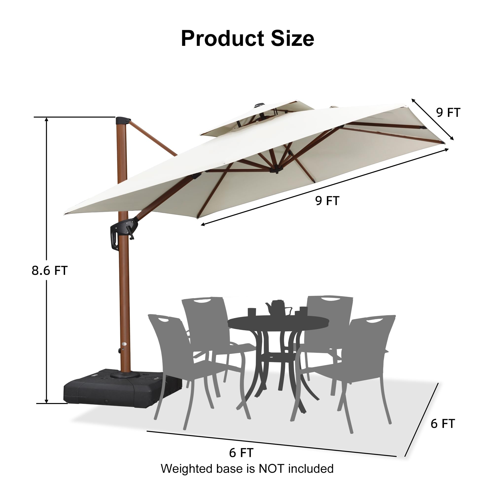 9ft Patio Umbrella Outdoor Square Umbrellas Large Cantilever Umbrella Windproof Offset Umbrellas Heavy Duty Sun Umbrella for Garden Deck Pool Patio, Cream