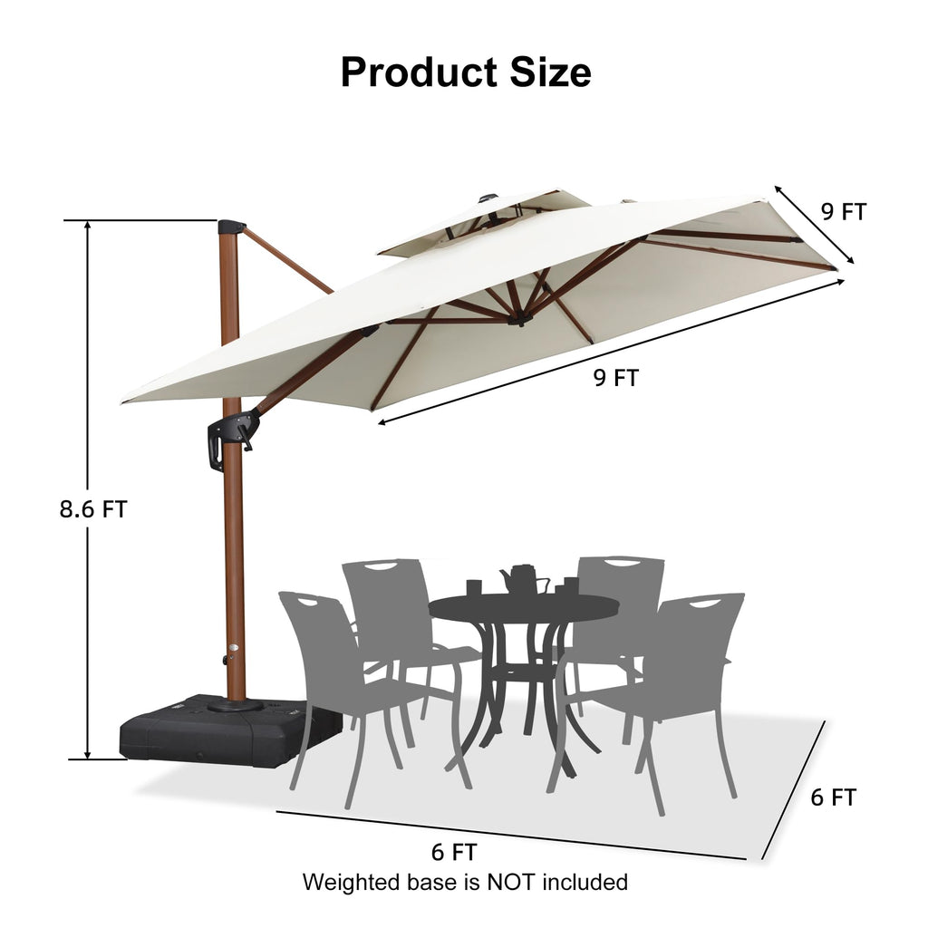 9ft Patio Umbrella Outdoor Square Umbrellas Large Cantilever Umbrella Windproof Offset Umbrellas Heavy Duty Sun Umbrella for Garden Deck Pool Patio, Cream