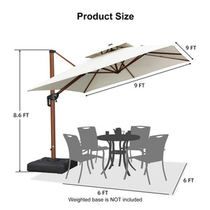 9ft Patio Umbrella Outdoor Square Umbrellas Large Cantilever Umbrella Windproof Offset Umbrellas Heavy Duty Sun Umbrella for Garden Deck Pool Patio, Cream