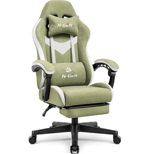 Video Gaming Chair with Footrest Lumbar Support for Home Office High Back Recliner Height Adjustable Ergonomic Comfy Fabric Computer Desk Chair (Green)