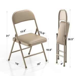 4 Pack Folding Chairs with Padded Vinyl Cushion Chairs with Comfortable Cushion and Durable Steel Frame for Home and Office, for Indoor and Outdoor Events (Kahki, Vinyl)