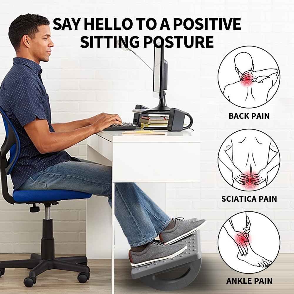Foot Rest for Under Desk at Work - Ergonomic Foot Stools for Under Office Desk - Rocking Footrest with Roller Massager - Leg Rest for Chair, Computer Gaming -13" L x 9.6" W x 5" H (Gray)