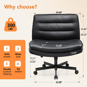 Criss Cross Chair with Wheels Armless Cross Legged Office Chair Wide Home Office Desk Chair Swivel Comfy Vanity Desk Chair Height Adjustable Mid Back Wide Seat Computer Task Chair