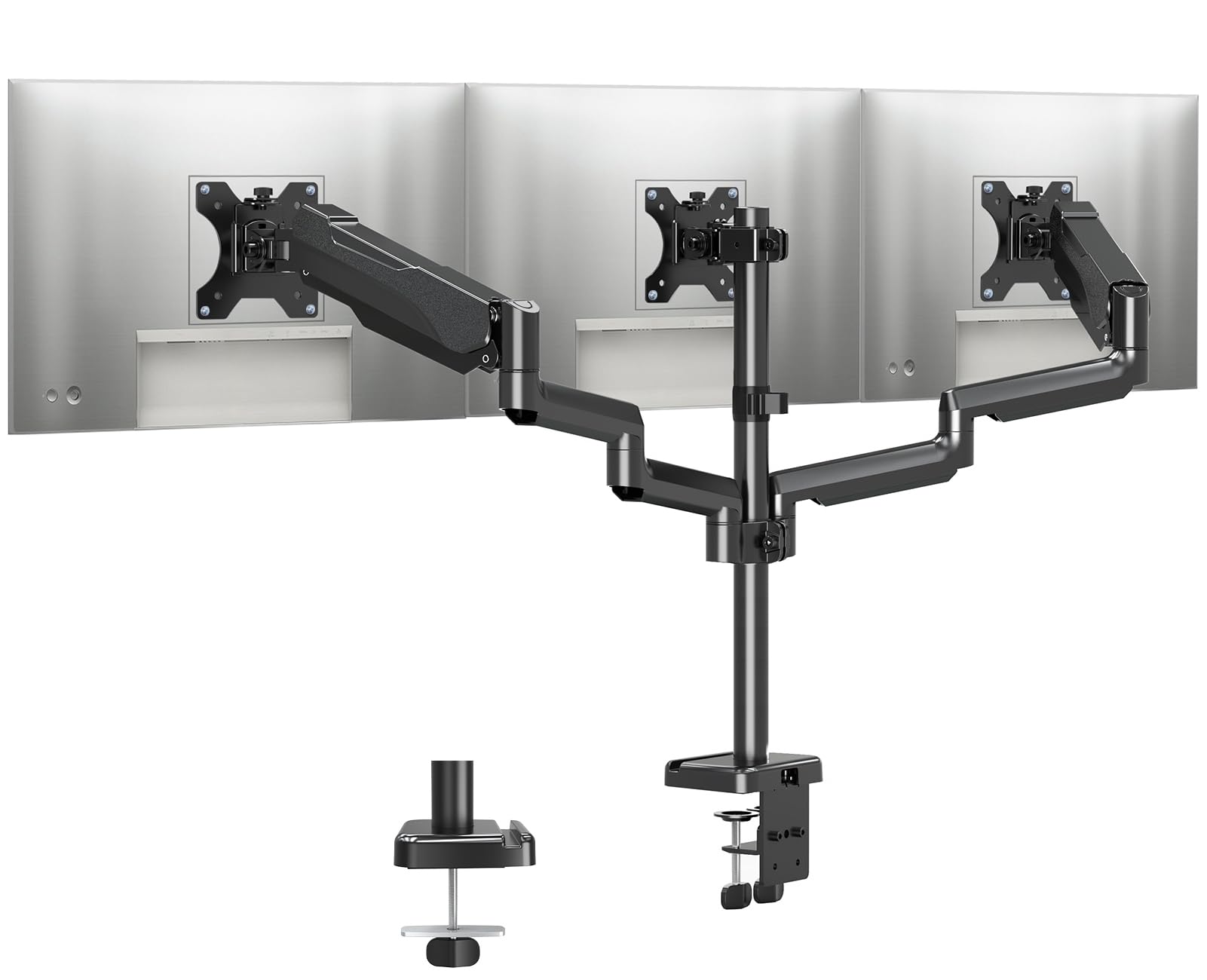Triple Monitor Stand Mount - 3 Monitors Desk Mount for Computer Screens Up to 27 inch, Triple Monitor Arm, Heavy Duty Monitors Stand, Each Arm Holds 4.4-19.8 lbs, Black