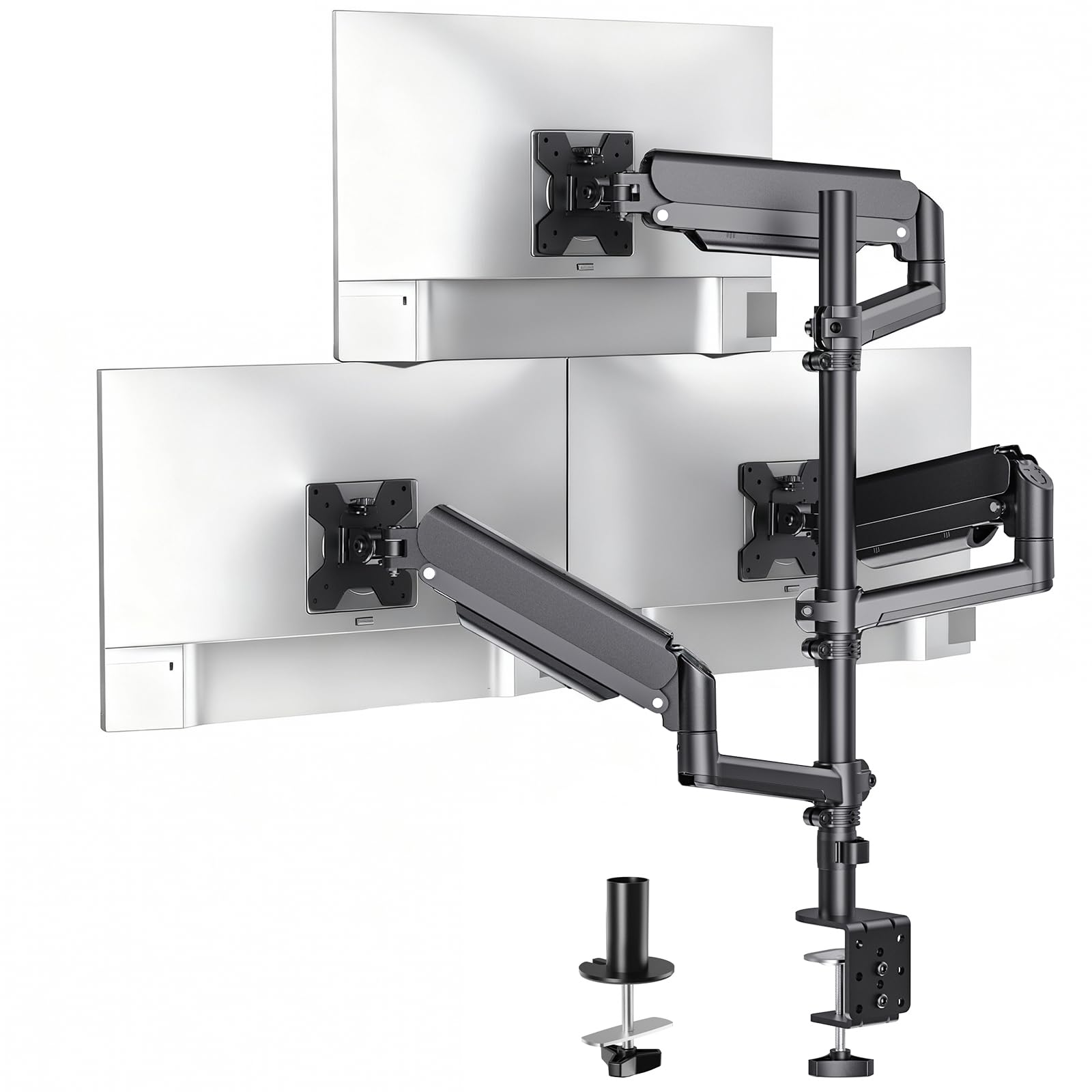 Triple Monitor Mount for 13-34 inch Screens, Full Adjustable 3 Monitors Desk Mount with Clamp & Grommet Base, Triple Monitors Arm, up to 19.8lbs Each, VESA 75x75 100x100 mm (GSDM003XL), Black