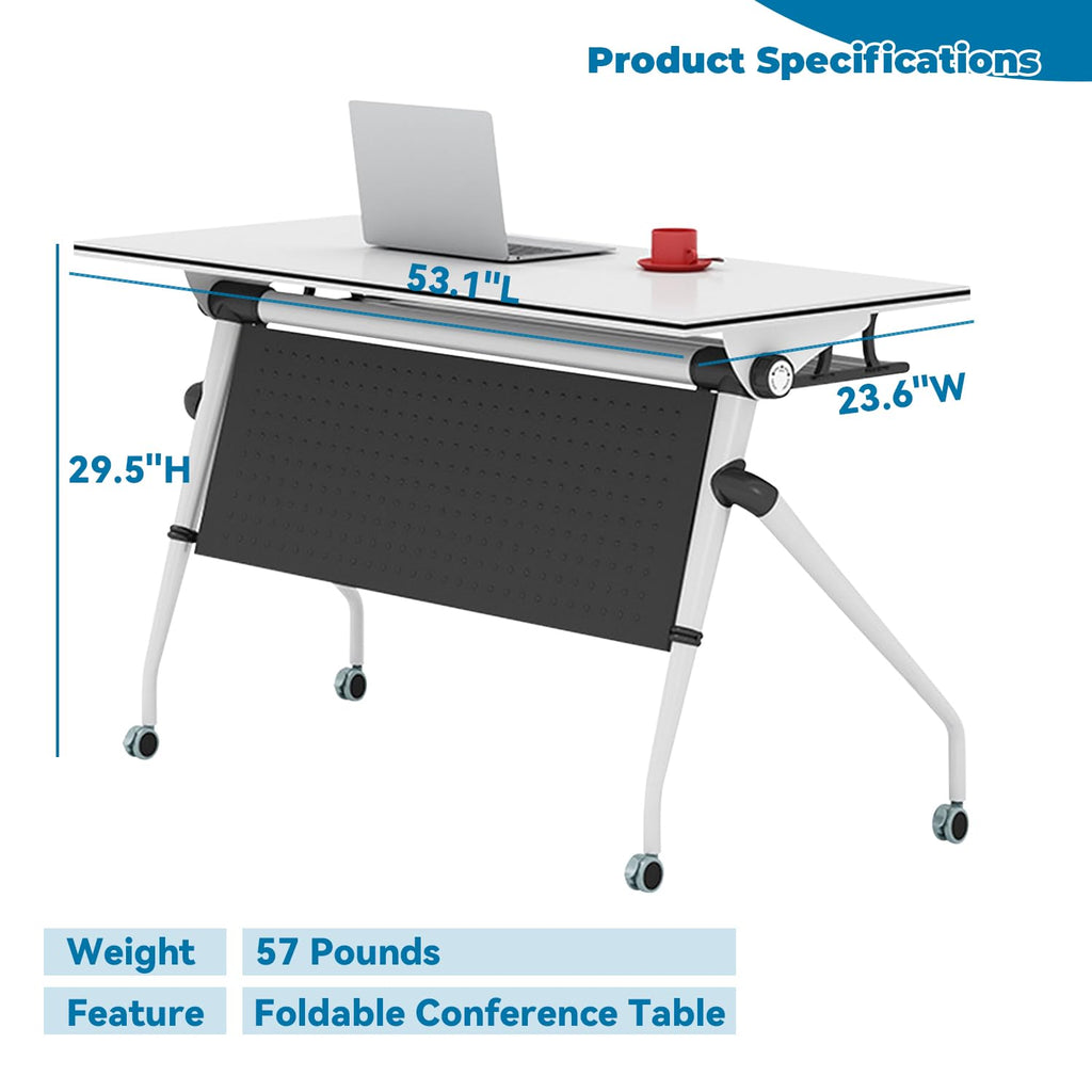 Folding Conference Table,Rectangle Meeting Seminar Table for 14 Person,Folding Long Business Training Tables,Mobile Flip Top Conference Room Tables,Rolling Meeting Tables for Office Conference Room(6)