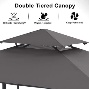 Grill Gazebo with 2 Side Awnings - 14x5 Outdoor BBQ Canopy Shelter with 2 Led Lights for Patio Backyard Grilling (Dark Gray)