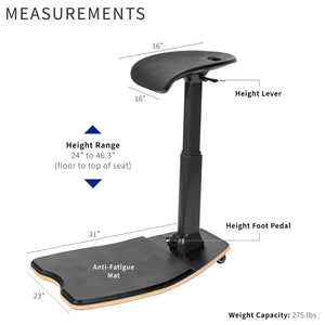 Ergonomic Leaning Perch Chair with Anti-Fatigue Mat, Standing Desk Stool, Height Adjustable Home Office Posture Seat, Black, CHAIR-S02M