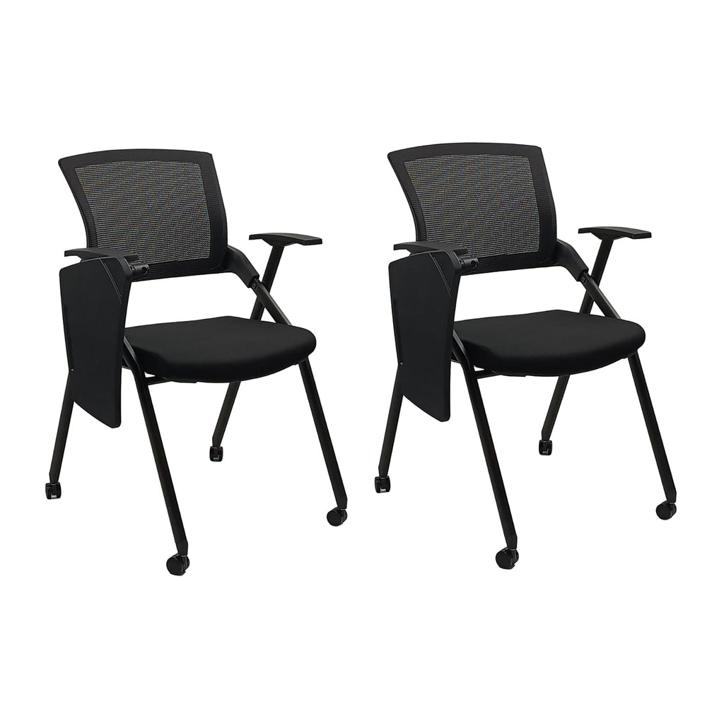 Ergonomic Foldable Office Chair with Breathable Mesh Back, Stackable Conference Chair - PU Wheels & Armrest for Guest, Meeting, Reception (Black-A2)
