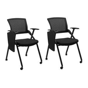 Ergonomic Foldable Office Chair with Breathable Mesh Back, Stackable Conference Chair - PU Wheels & Armrest for Guest, Meeting, Reception (Black-A2)