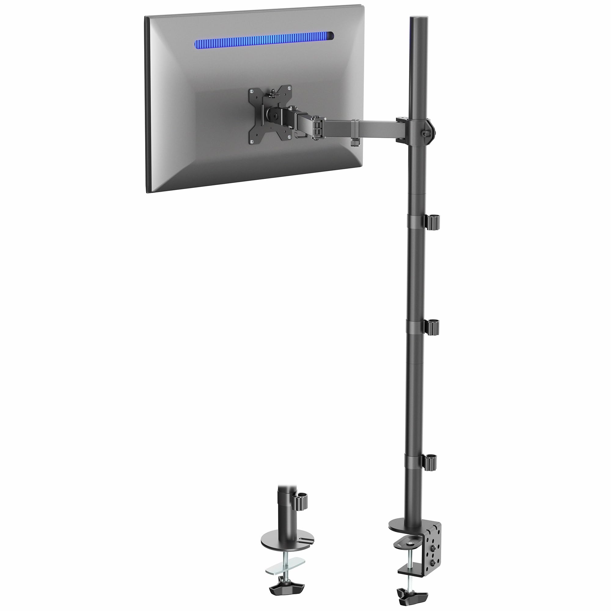 Extra Tall Single Monitor Desk Mount, 39 inch Pole VESA Stand for 13 to 32 inch Screens and up to 38 inch Ultrawides, Holds 22 lbs, Black, STAND-V011