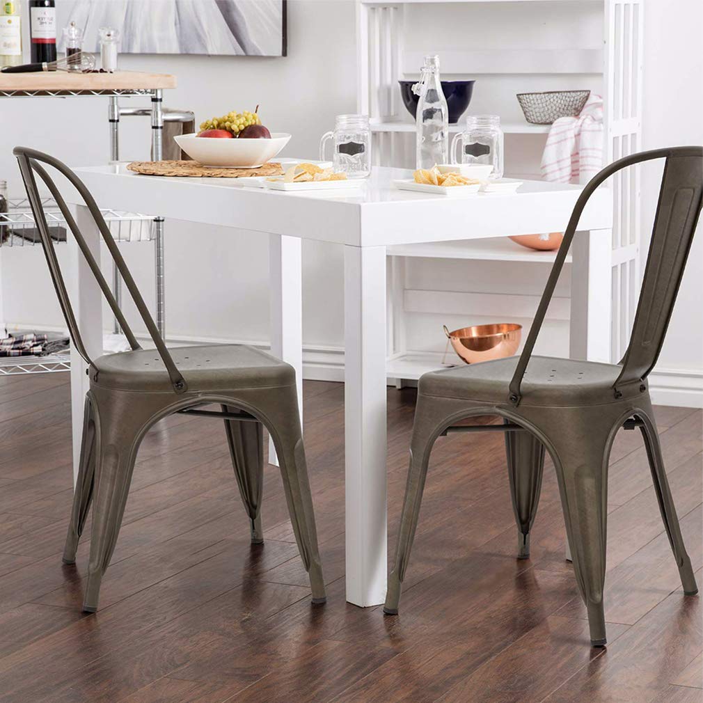 Set of 4 Metal Dining Chairs | Bronze | Stackable Tolix Side Chairs with Backrest | Scratch-Resistant | Non-Slip Feet | Indoor/Outdoor Use | 330 lbs Capacity | Ideal for Kitchen & Restaurant
