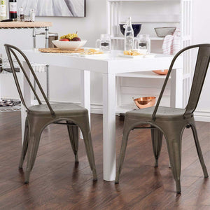 Set of 4 Metal Dining Chairs | Bronze | Stackable Tolix Side Chairs with Backrest | Scratch-Resistant | Non-Slip Feet | Indoor/Outdoor Use | 330 lbs Capacity | Ideal for Kitchen & Restaurant