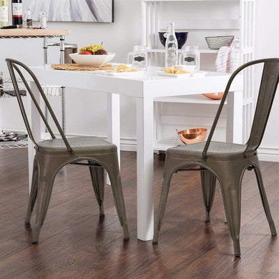 Set of 4 Metal Dining Chairs | Bronze | Stackable Tolix Side Chairs with Backrest | Scratch-Resistant | Non-Slip Feet | Indoor/Outdoor Use | 330 lbs Capacity | Ideal for Kitchen & Restaurant