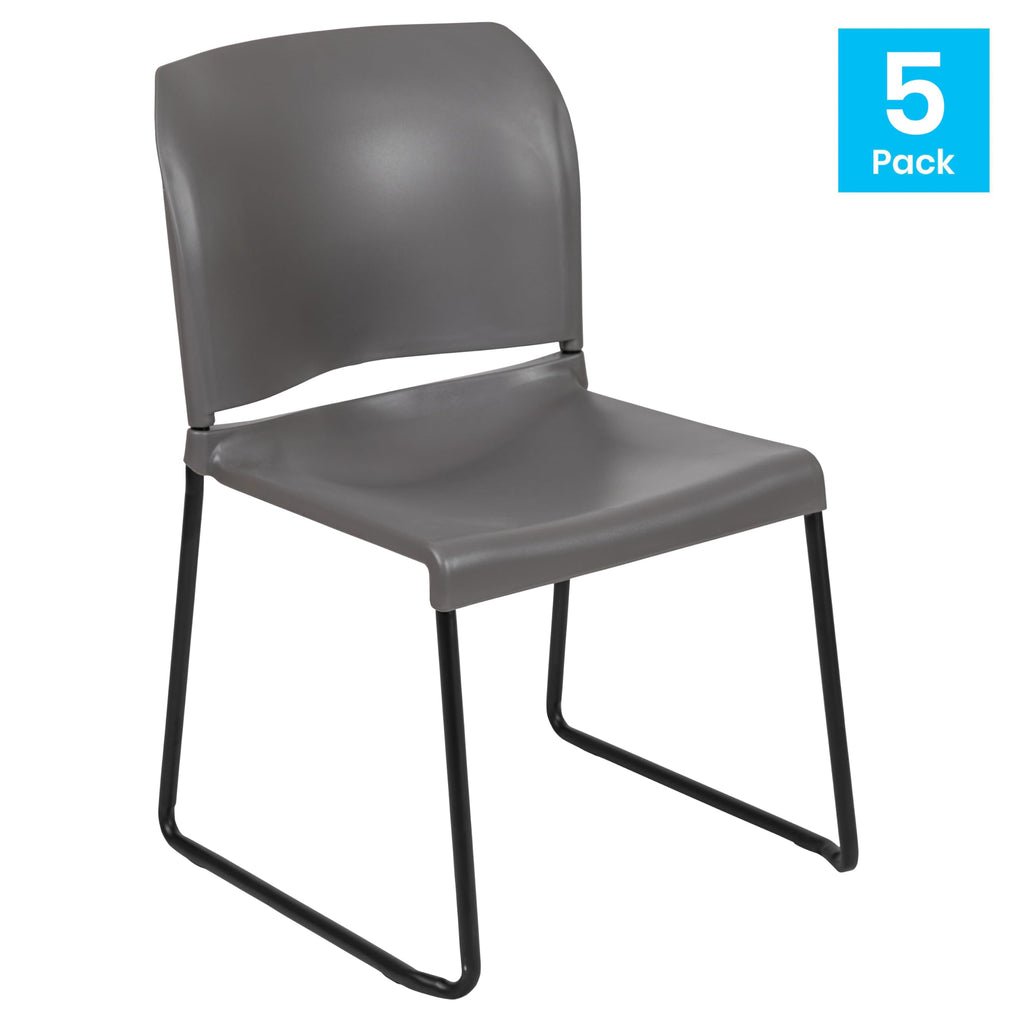 Set of 5, Gray, Hercules Series Contoured Stacking Chairs for Waiting Rooms and Offices, Ergonomic Lobby Chairs with Curved Back