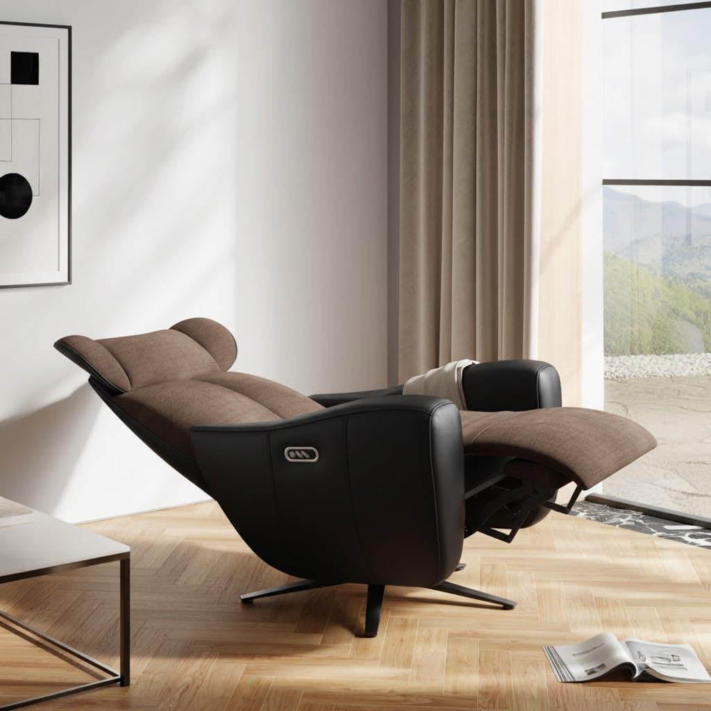 Recliner Chair Single Seater Zero Gravity Swivel Power Sofa for Living Room SwanSing Dual Motor Chair with USB & Type-C Ports, Black Brown