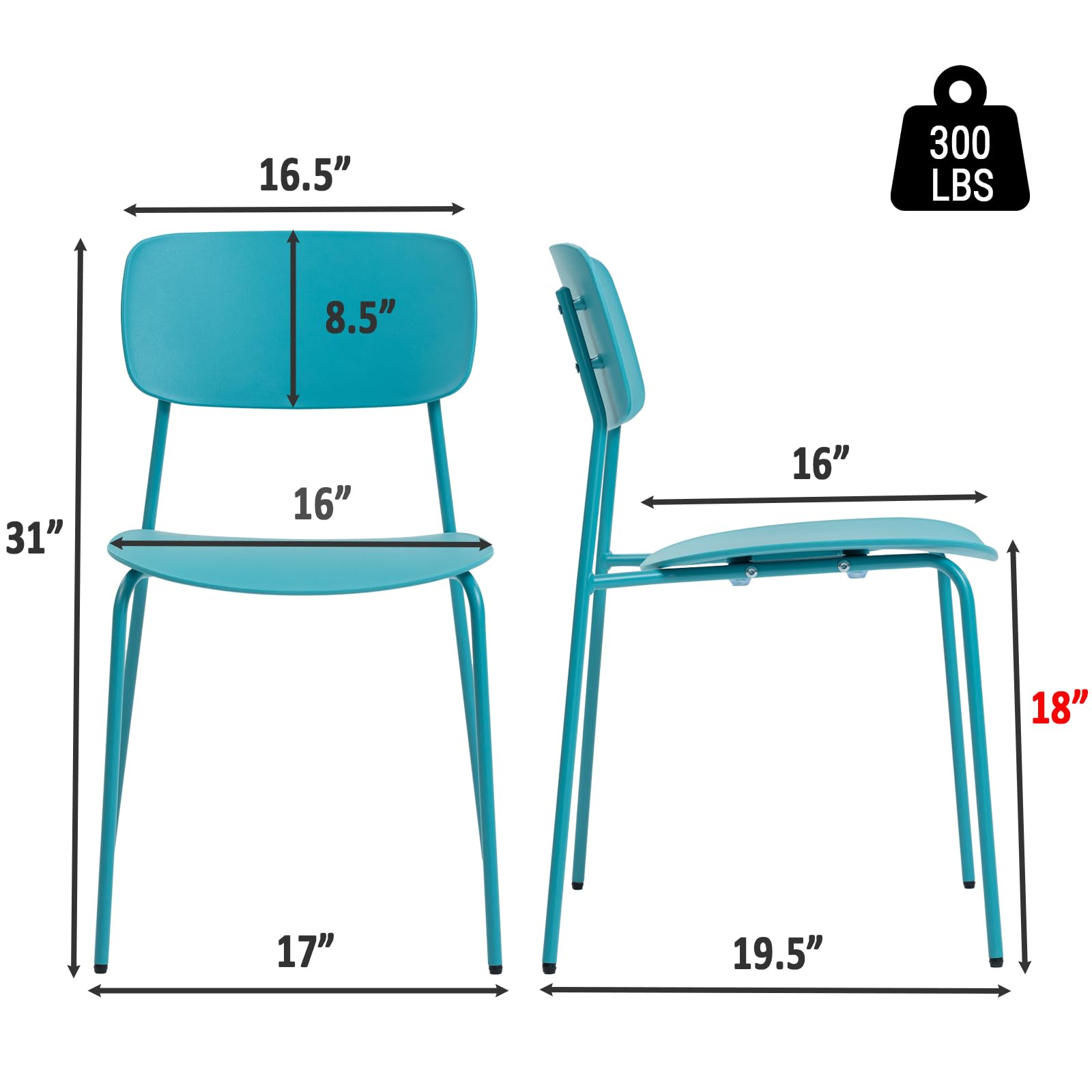 Armless Stacking Chairs Set of 4, Office Waiting Room Chairs with Metal Legs and Ergonomic Plastic Seat, Metal Chairs Set of 4 for Conference Reception Dining Room, Blue